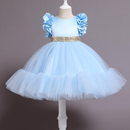 Mesh Rosette Sleeveless Midi Dresses - Light Blue - 9-11Y - image 7