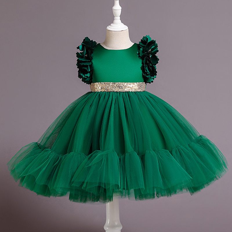 Mesh Rosette Sleeveless Midi Dresses - Dark Green - 9-11Y - image 4