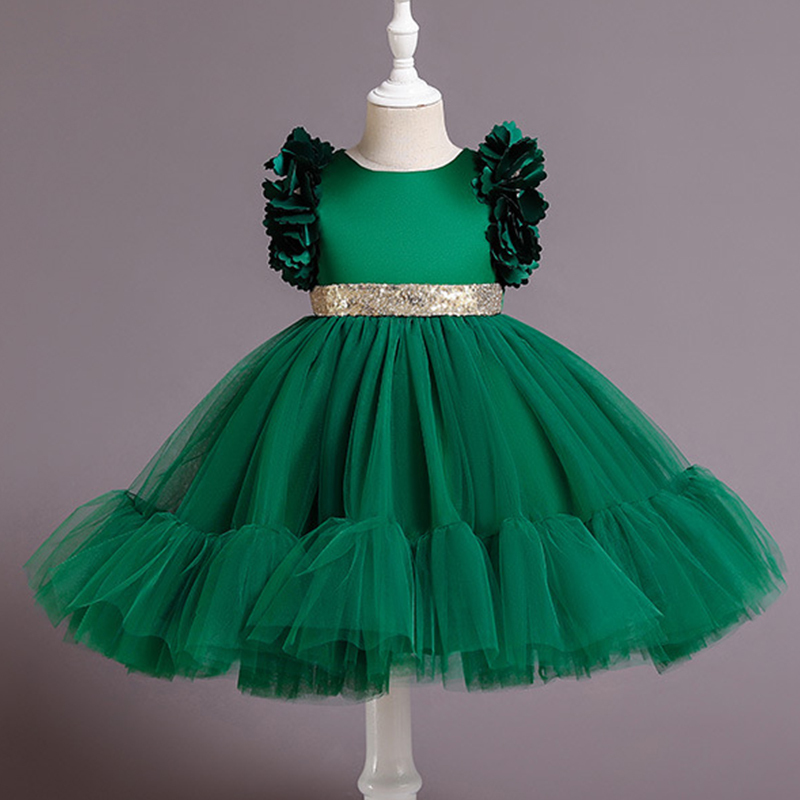 Mesh Rosette Sleeveless Midi Dresses - Dark Green - 9-11Y - image 4