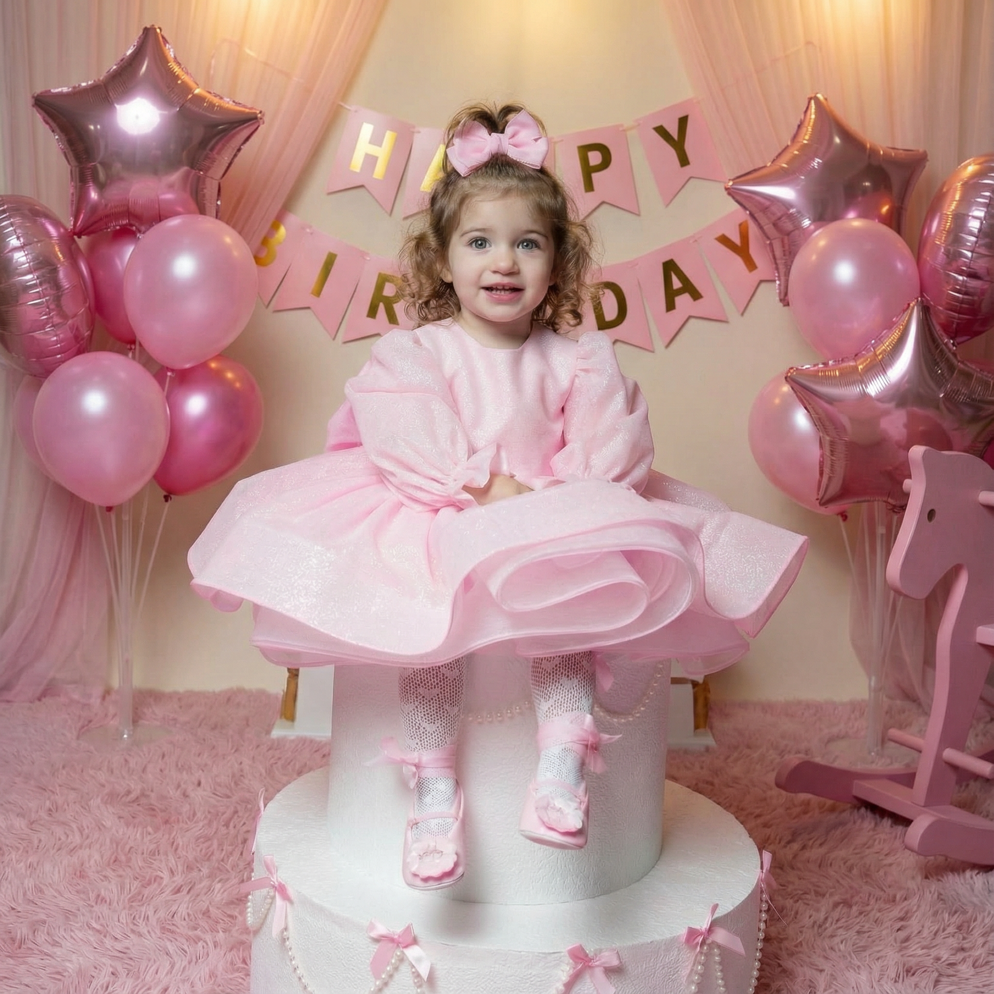 Organza Bow Long Sleeve Midi Dresses - image 2