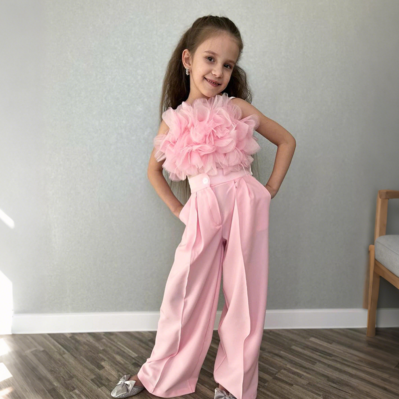 Cotton Folds Sleeveless Regular Two-piece Set - Pink - 7Y - image 1