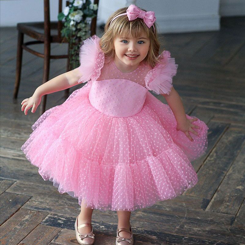Mesh Folds Short Sleeve Midi Dresses - Pink - 12-13Y - image 1