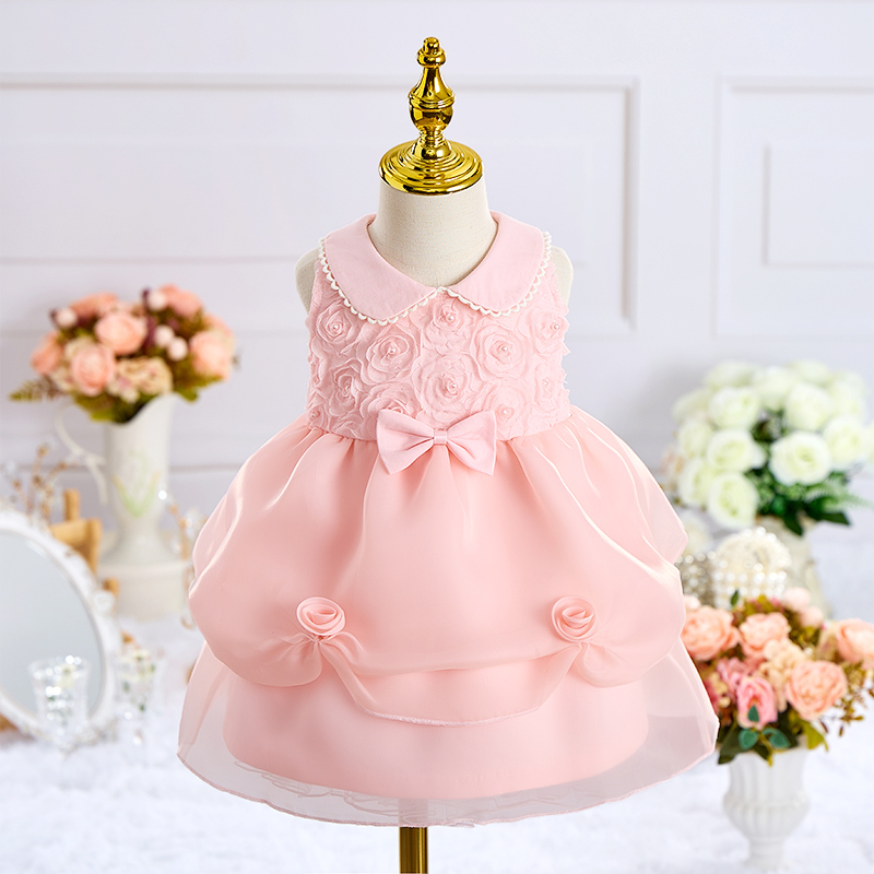 Lace Folds Short Sleeve Midi Dresses - Pink - 24M - image 1