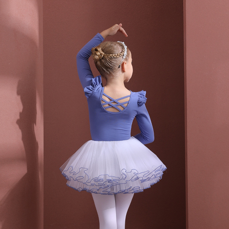 Mesh Folds Ballet Long Sleeve Regular Dresses - Navy Blue - 12-13Y - image 12