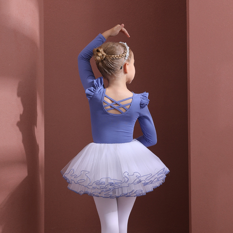 Mesh Folds Ballet Long Sleeve Regular Dresses - Navy Blue - 12-13Y - image 12