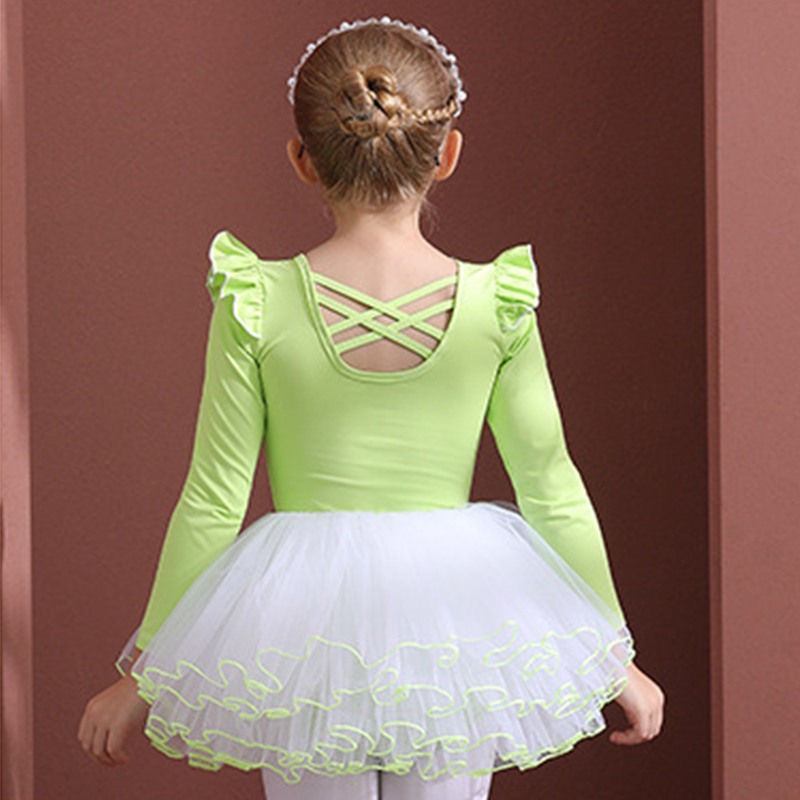 Mesh Folds Ballet Long Sleeve Regular Dresses - Light Green - 12-13Y - image 14