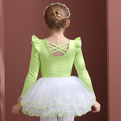 Mesh Folds Ballet Long Sleeve Regular Dresses - Light Green - 12-13Y - image 14
