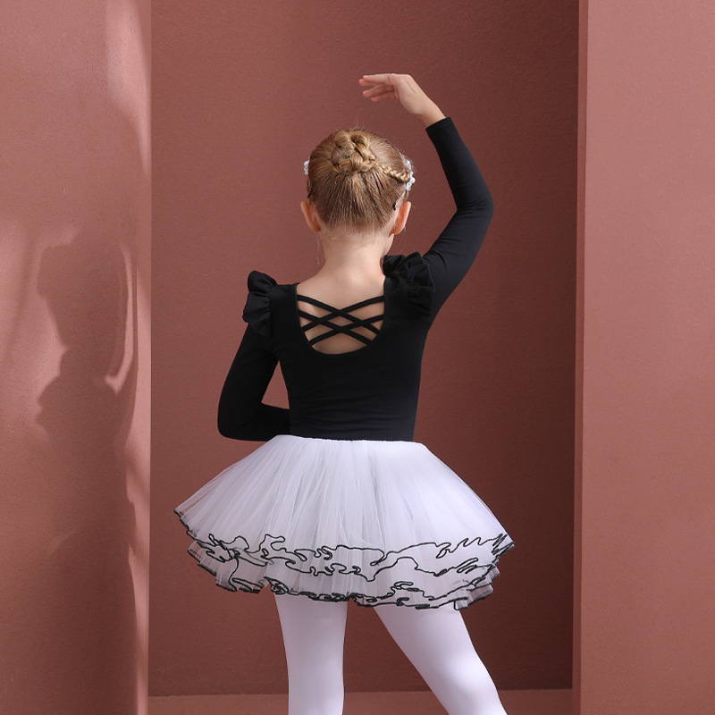 Mesh Folds Ballet Long Sleeve Regular Dresses - Black - 12-13Y - image 15