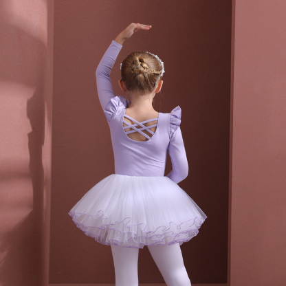 Mesh Folds Ballet Long Sleeve Regular Dresses - Purple - 12-13Y - image 3