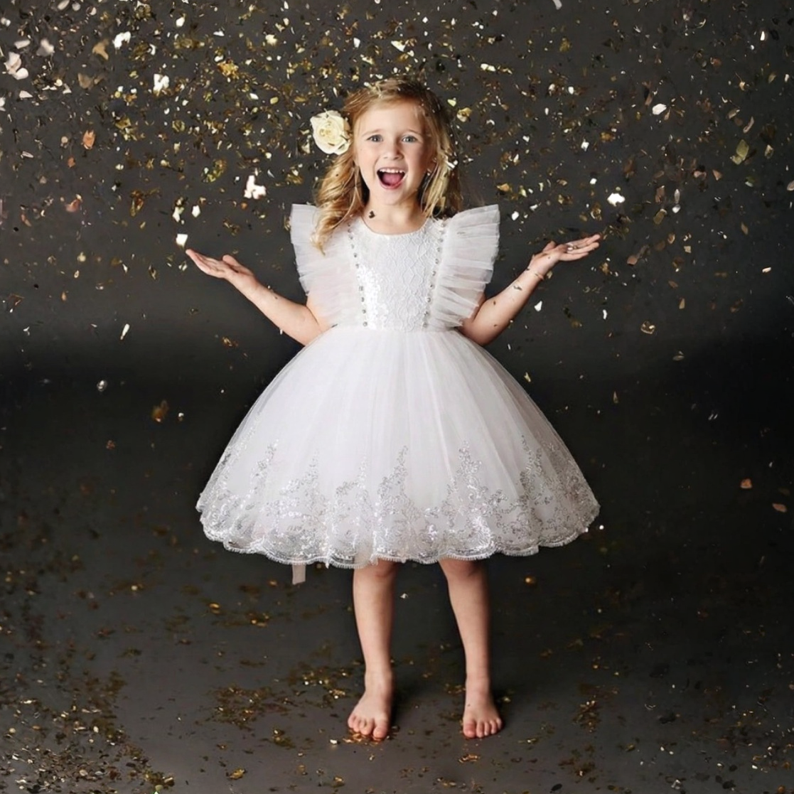 Mesh Applique Cap Sleeve Midi Dresses - image 3