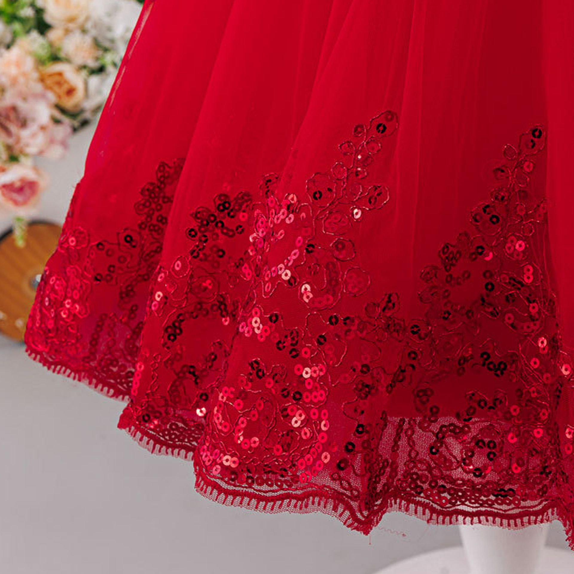 Mesh Applique Cap Sleeve Midi Dresses - image 16