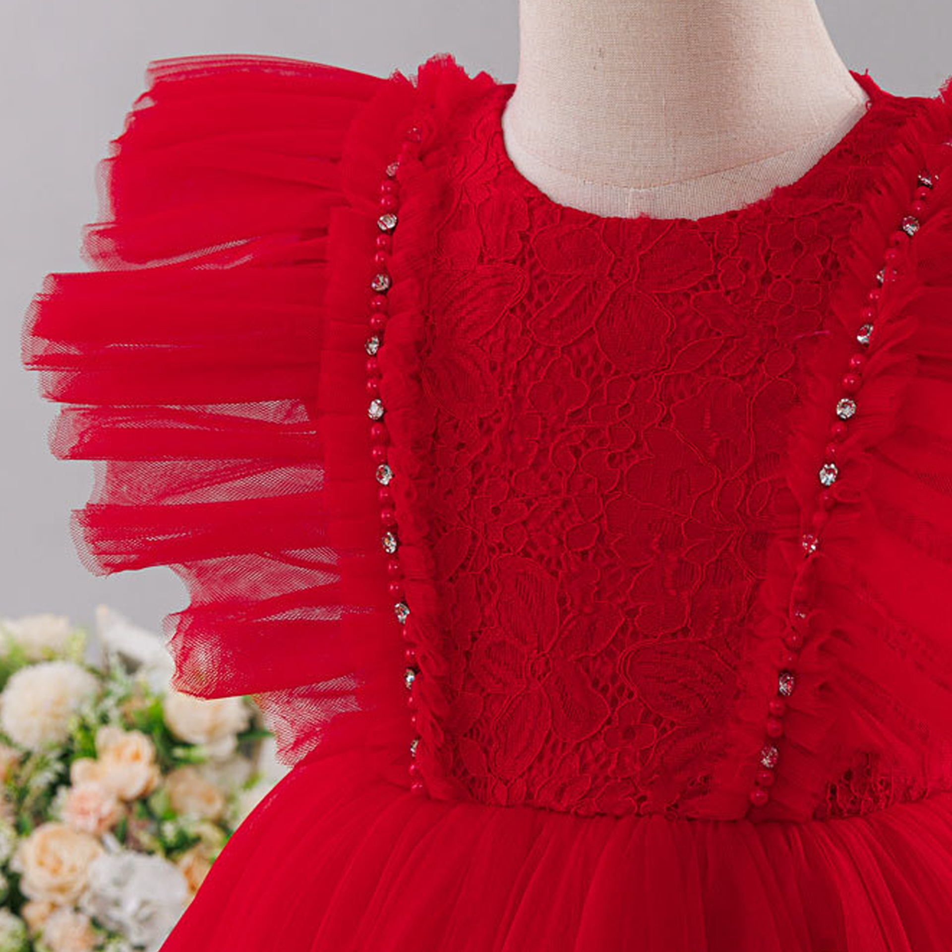 Mesh Applique Cap Sleeve Midi Dresses - image 14