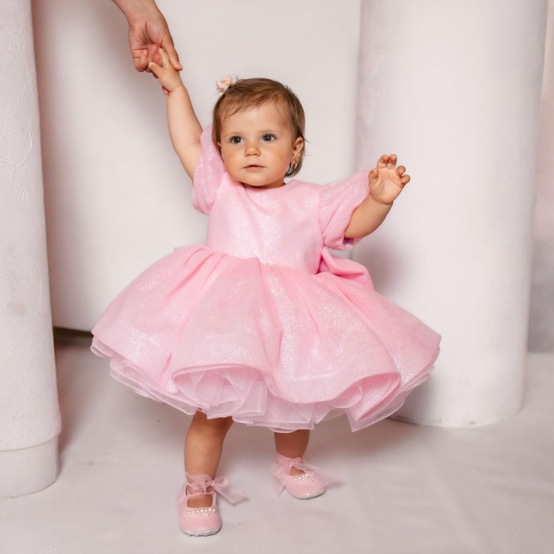 Organza Bow Short Sleeve Midi Dresses - Pink - 9-11Y - image 1