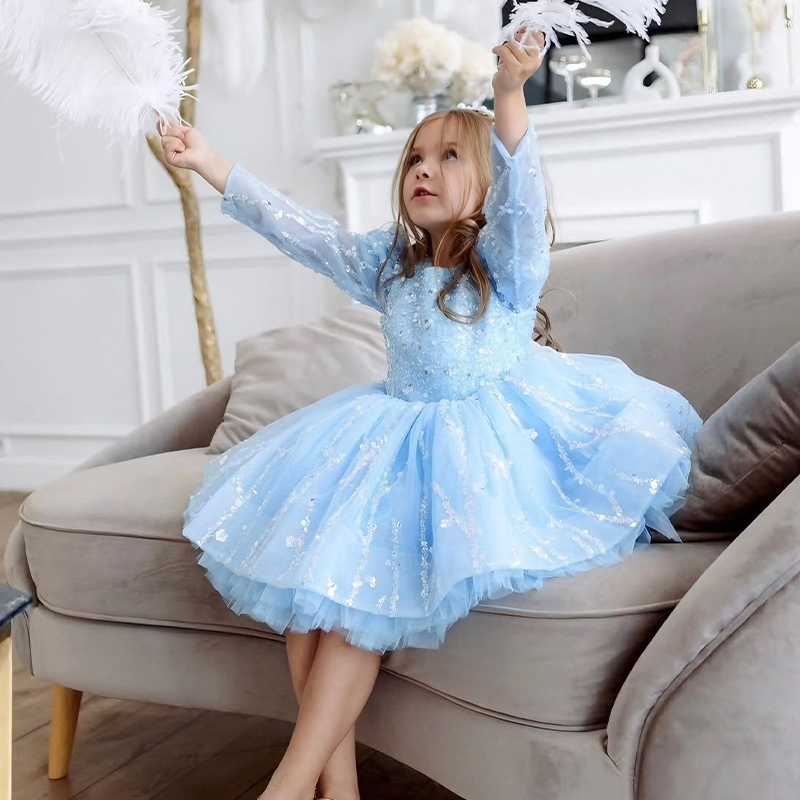 Glitter Bow Sequins Long Sleeve Regular Dresses - image 2