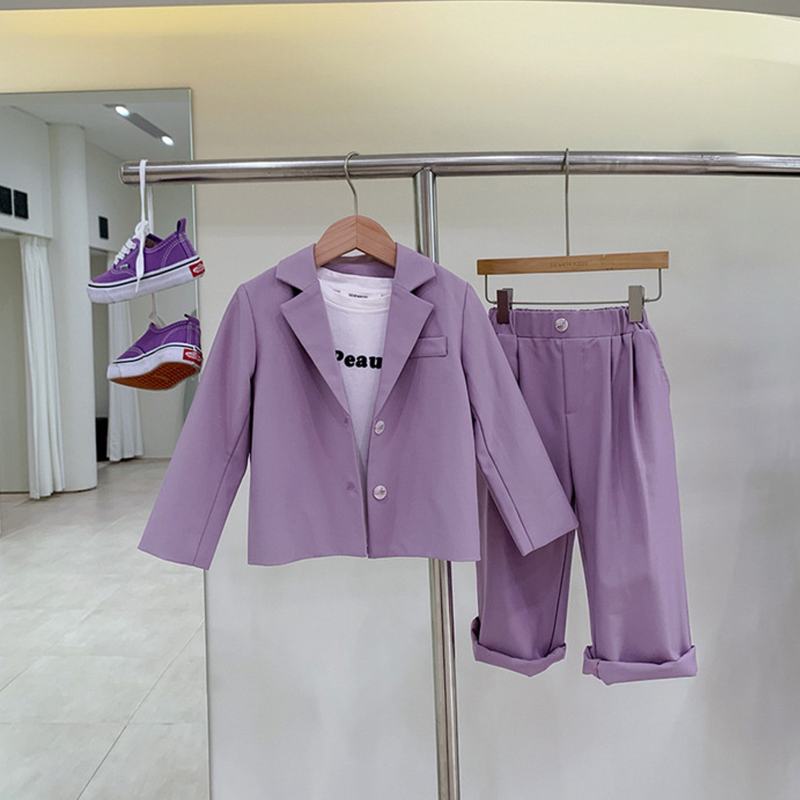 Satin Button Long Sleeve Long Two-piece Set - Purple - 7-9Y - image 3