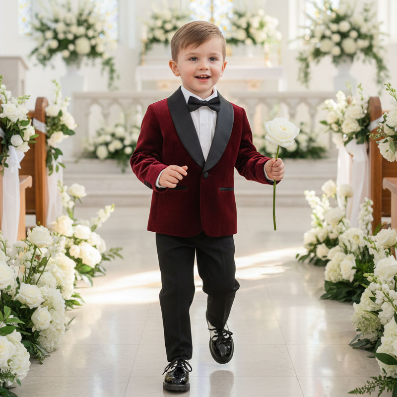 Velvet Button Pocket Stitching Long Sleeve Regular 4-piece Formal Suit - image 2