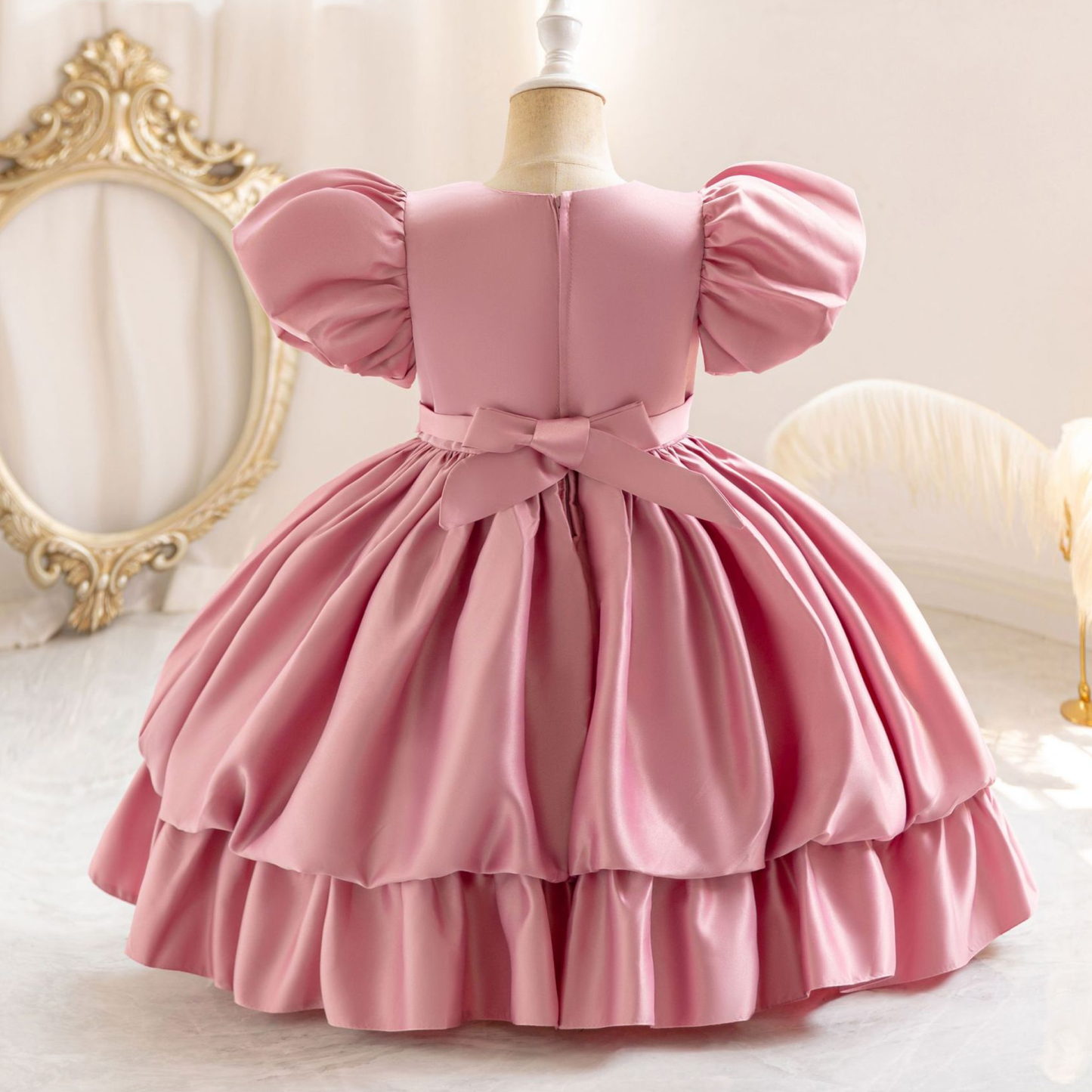 Satin Tiered Short Sleeve Midi Dresses - image 7