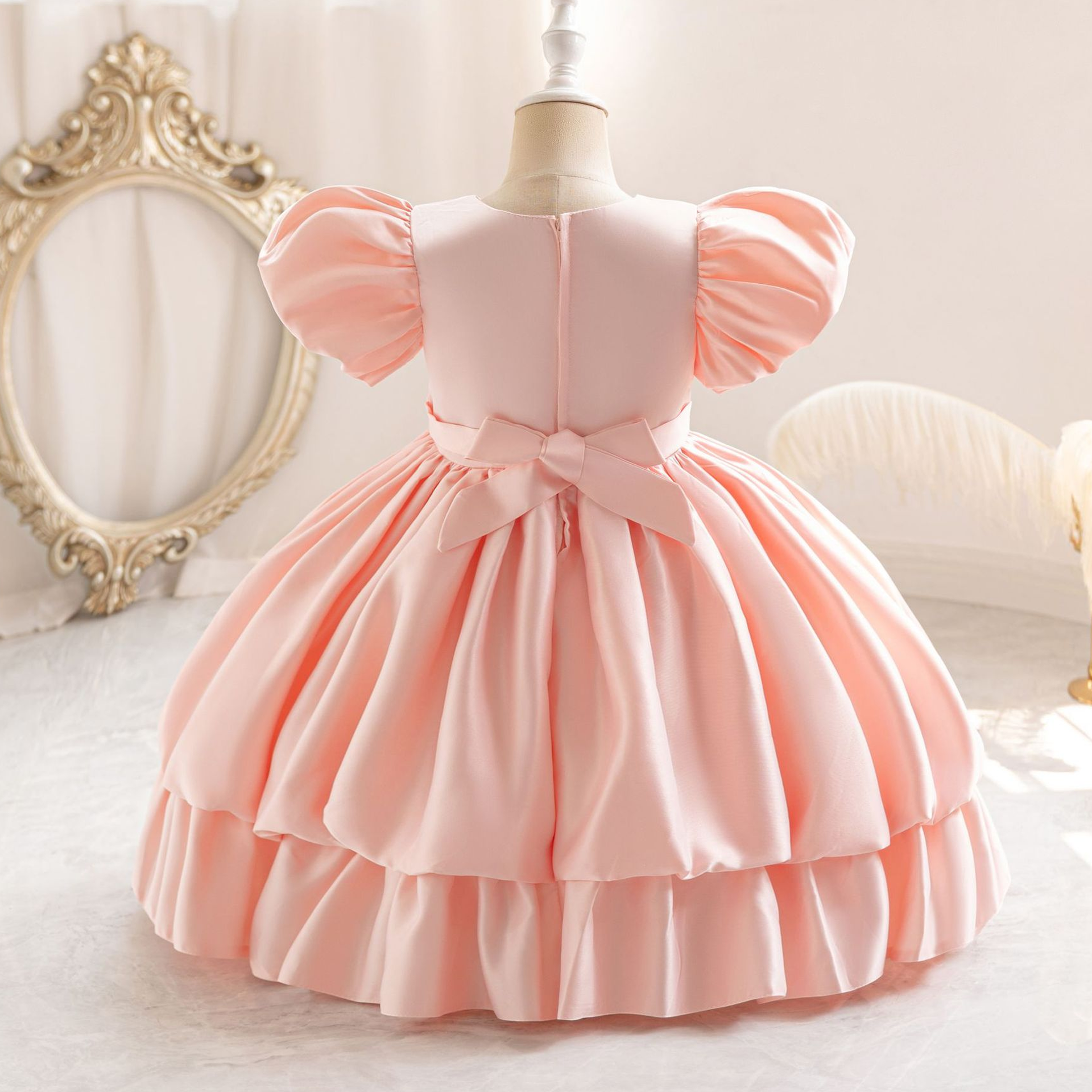 Satin Tiered Short Sleeve Midi Dresses - image 2