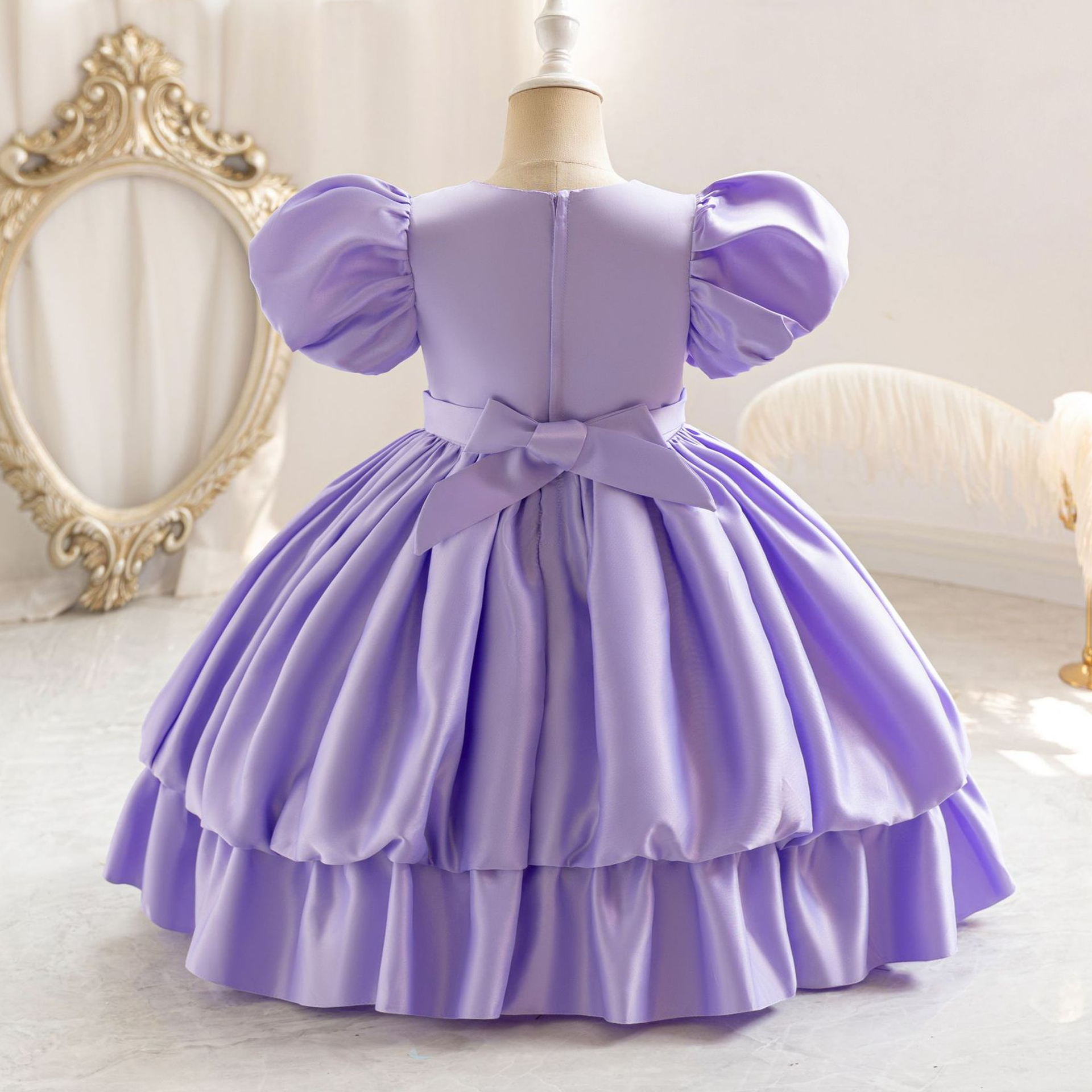 Satin Tiered Short Sleeve Midi Dresses - image 13
