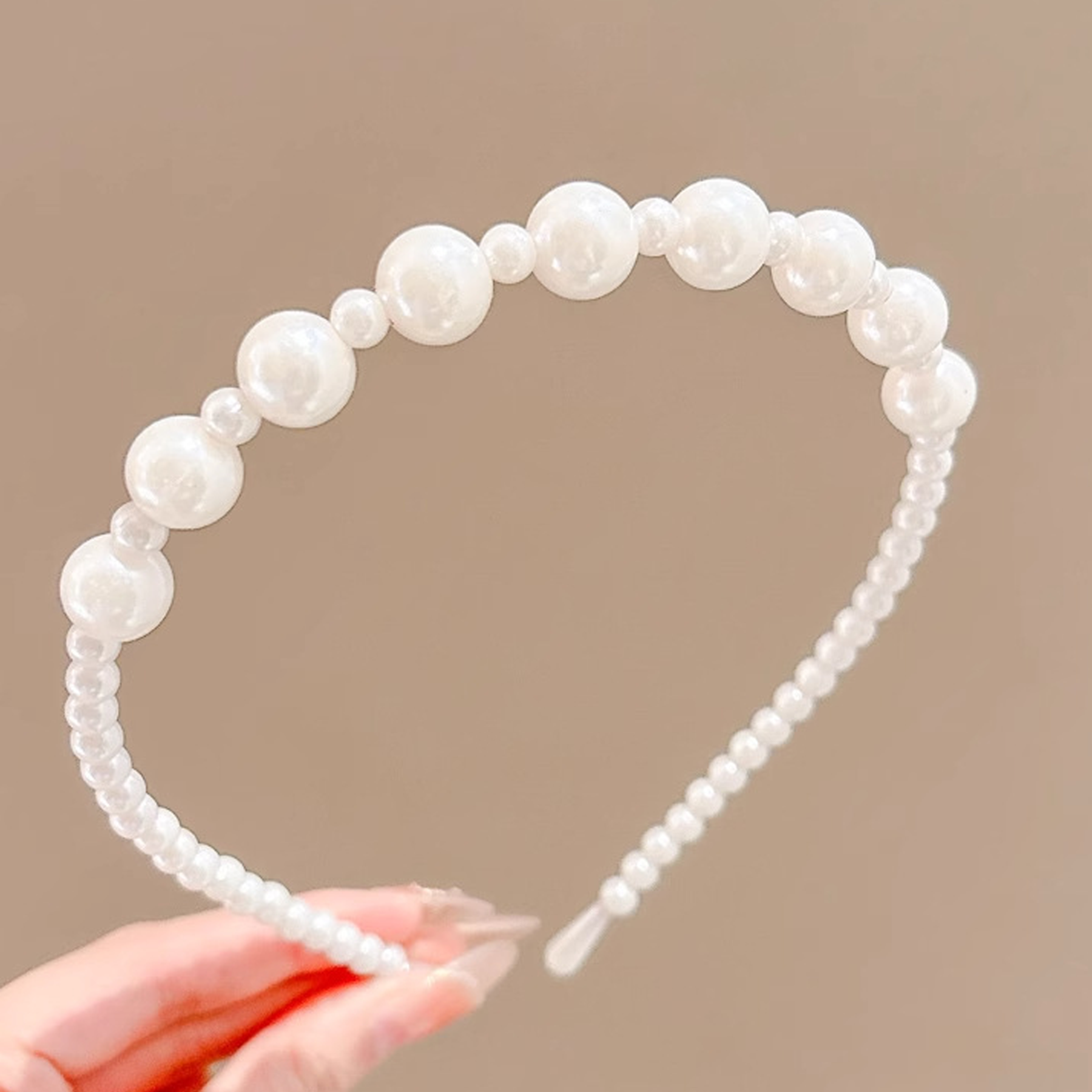 Solid With Pearls Hairband - Mixed-size Pearl Headband - 4-7Y - image 1