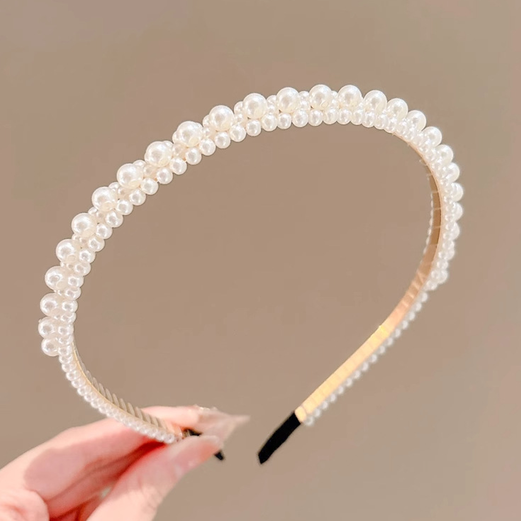 Solid With Pearls Hairband - Double-row Pearl Small Flower Headband - 4-7Y - image 3