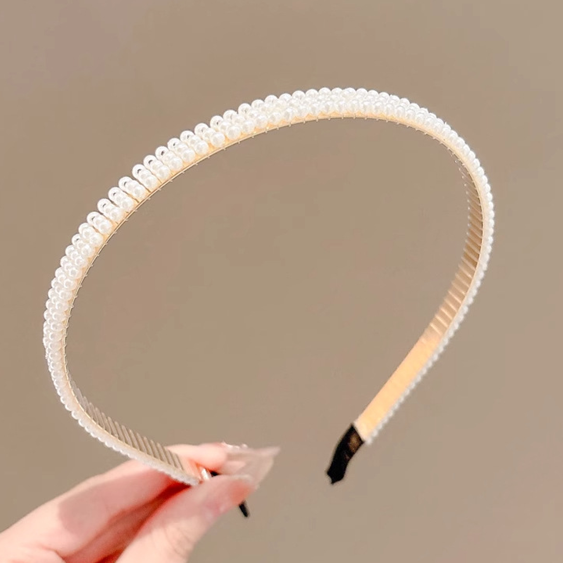 Solid With Pearls Hairband - Triple-row Pearl Headband - 4-7Y - image 4