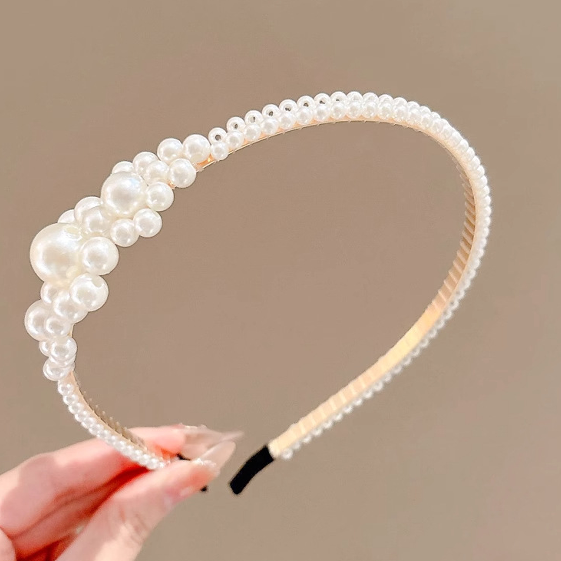Solid With Pearls Hairband - Double-row Pearl Large Flower Headband - 4-7Y - image 5