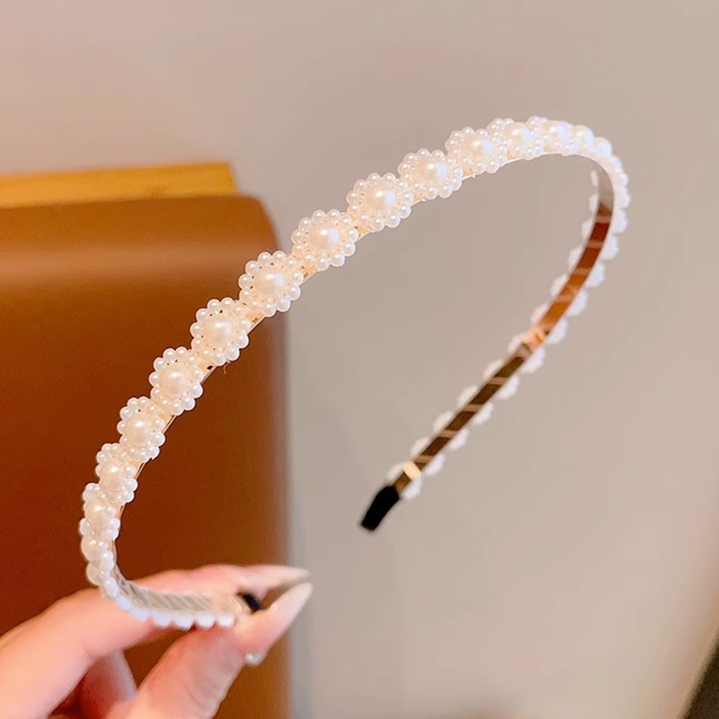 Solid With Pearls Hairband - Small Flower Pearl Headband - 4-7Y - image 6