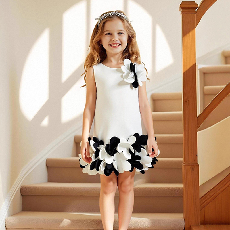 Scuba Knit Rosette Sleeveless Midi Dresses - White - 7Y - image 2