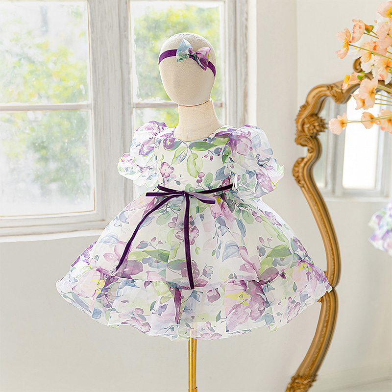 Organza Bow Printing Short Sleeve Midi Dresses - image 5