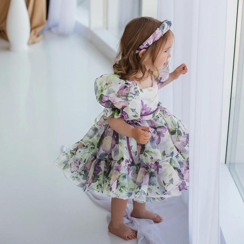 Organza Bow Printing Short Sleeve Midi Dresses - image 4