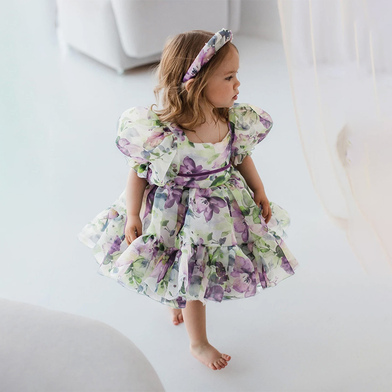 Organza Bow Printing Short Sleeve Midi Dresses - image 1