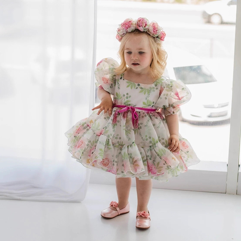 Organza Bow Printing Short Sleeve Midi Dresses - image 2