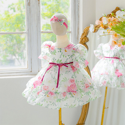 Organza Bow Printing Short Sleeve Midi Dresses - image 15