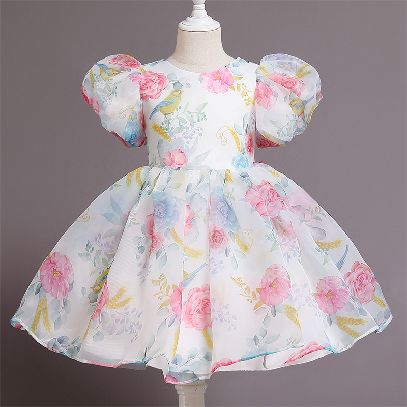 Organza Bow Printing Short Sleeve Midi Dresses - image 5