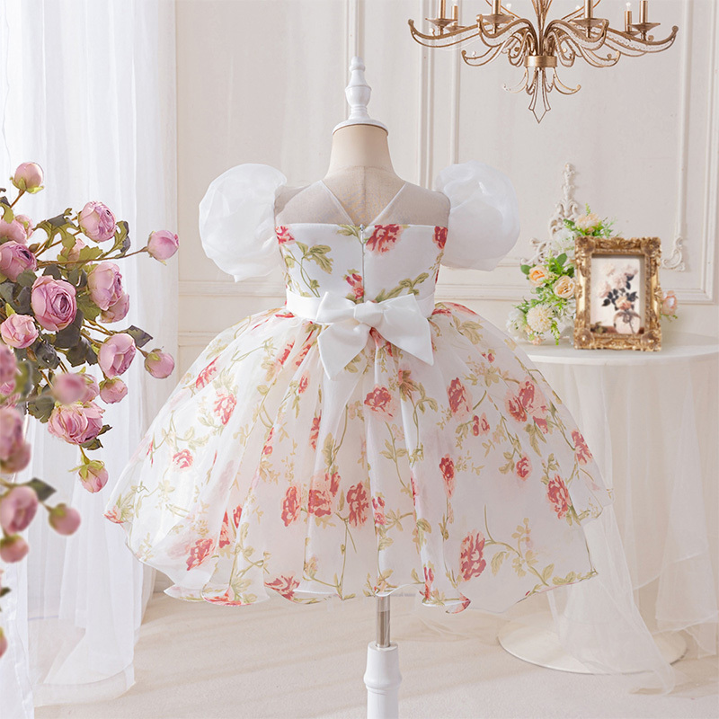 Organza Bow Split Joint Printing Short Sleeve Midi Dresses - image 3