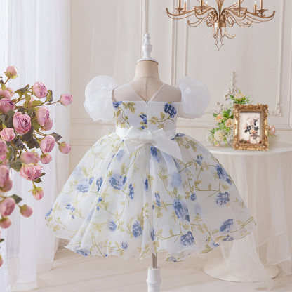 Organza Bow Split Joint Printing Short Sleeve Midi Dresses - image 10