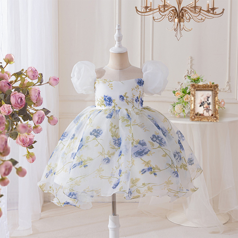 Organza Bow Split Joint Printing Short Sleeve Midi Dresses - image 2