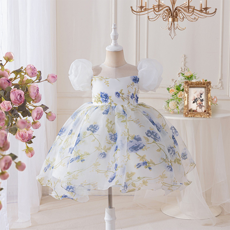 Organza Bow Split Joint Printing Short Sleeve Midi Dresses - image 2