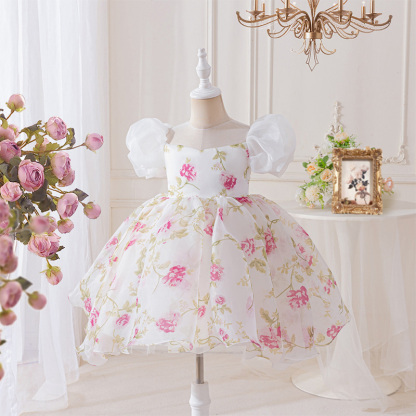 Organza Bow Split Joint Printing Short Sleeve Midi Dresses - image 16