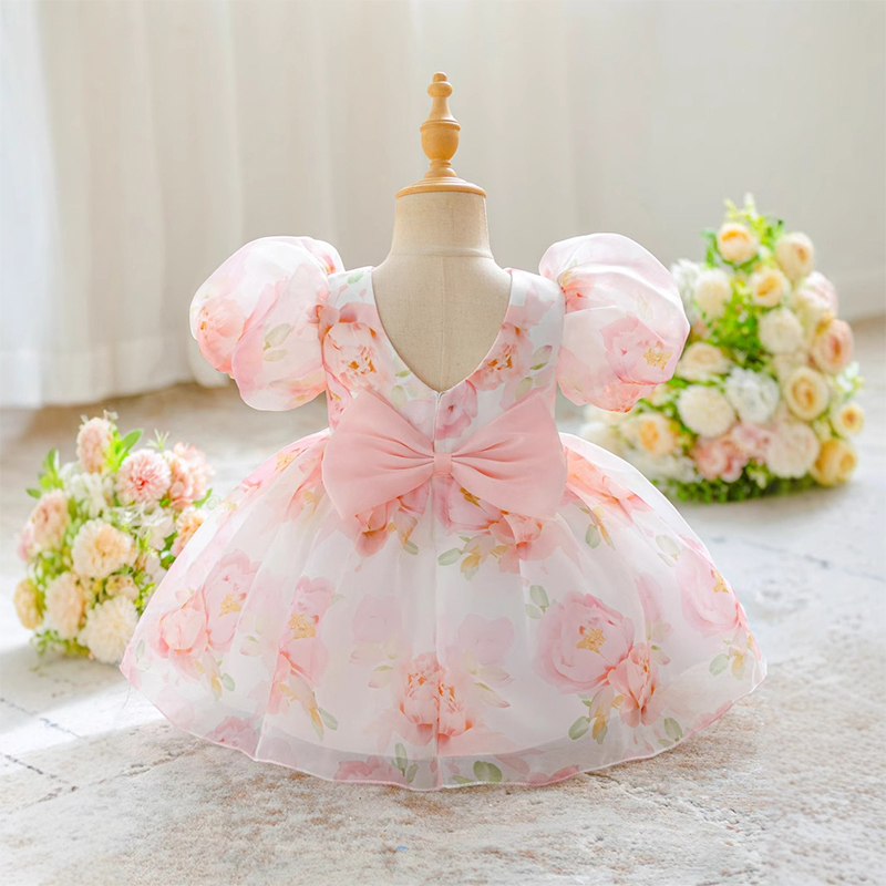 Organza Bow Printing Short Sleeve Midi Dresses - image 9