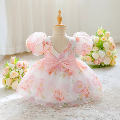 Organza Bow Printing Short Sleeve Midi Dresses - image 9