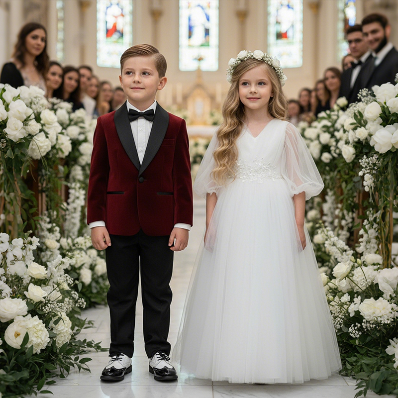 Velvet Button Pocket Stitching Long Sleeve Regular 4-piece Formal Suit - image 4