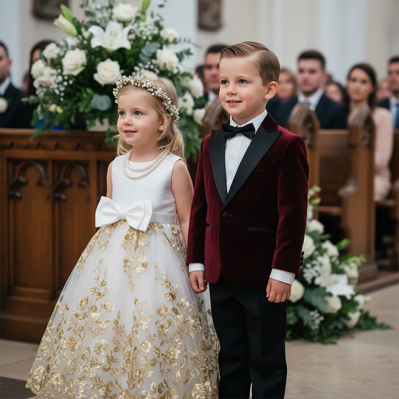 Velvet Button Pocket Stitching Long Sleeve Regular 4-piece Formal Suit - image 3