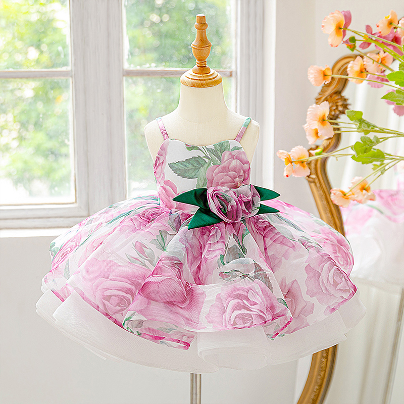Organza Rosette Sleeveless Midi Dresses - Rose - 2-3Y - image 1