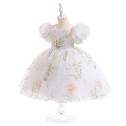 Organza Bow Printing Short Sleeve Midi Dresses - Pink - 8-9Y - image 19