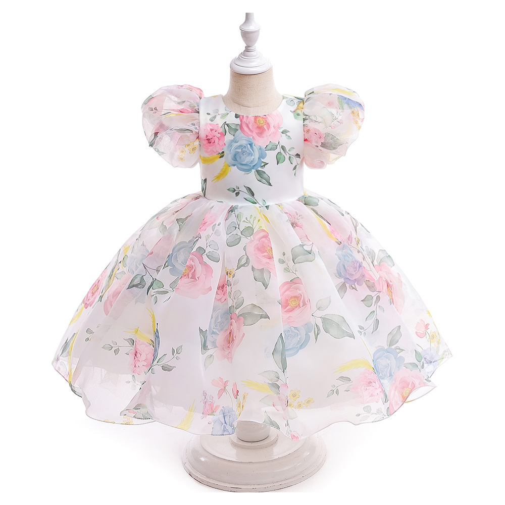 Organza Bow Printing Short Sleeve Midi Dresses - Dark Pink - 7-8Y - image 13