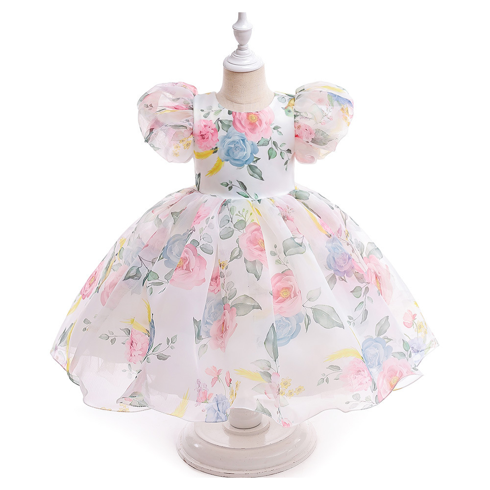 Organza Bow Printing Short Sleeve Midi Dresses - Dark Pink - 7-8Y - image 13