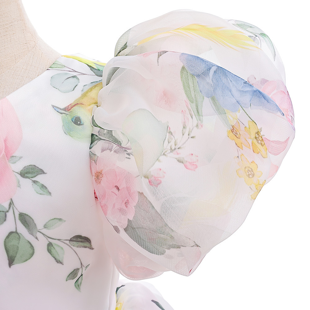 Organza Bow Printing Short Sleeve Midi Dresses - image 17