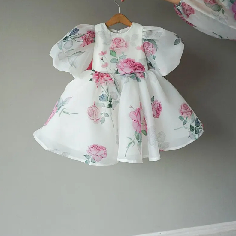 Organza Bow Short Sleeve Midi Dresses - White - 8Y - image 1